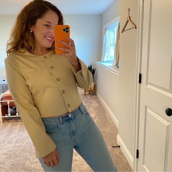 Comete Tan Neutral Cropped Button Front Blazer Jacket XS - Picture 5 of 11